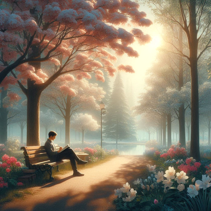 A person sitting peacefully in a park with a notebook, reflecting on their emotions and growth, symbolizing how loneliness can inspire self-discovery.