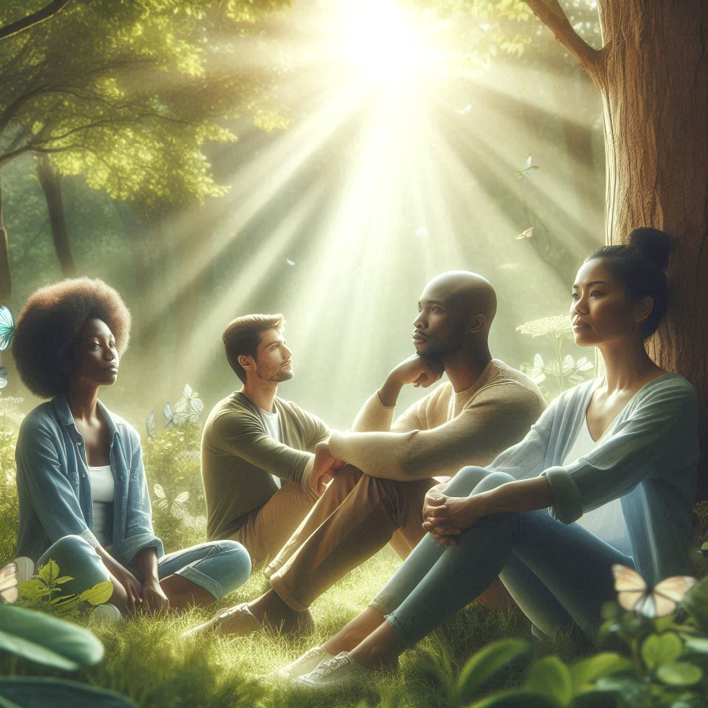 Thinkers who found strength in solitude, represented by a contemplative person sitting by a serene lake, symbolizing introspection and creativity.